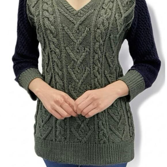 Pilcro and the Letterpress Dually Clad Wool Cable Knit Sweater Green/Navy Size L - Picture 12 of 12